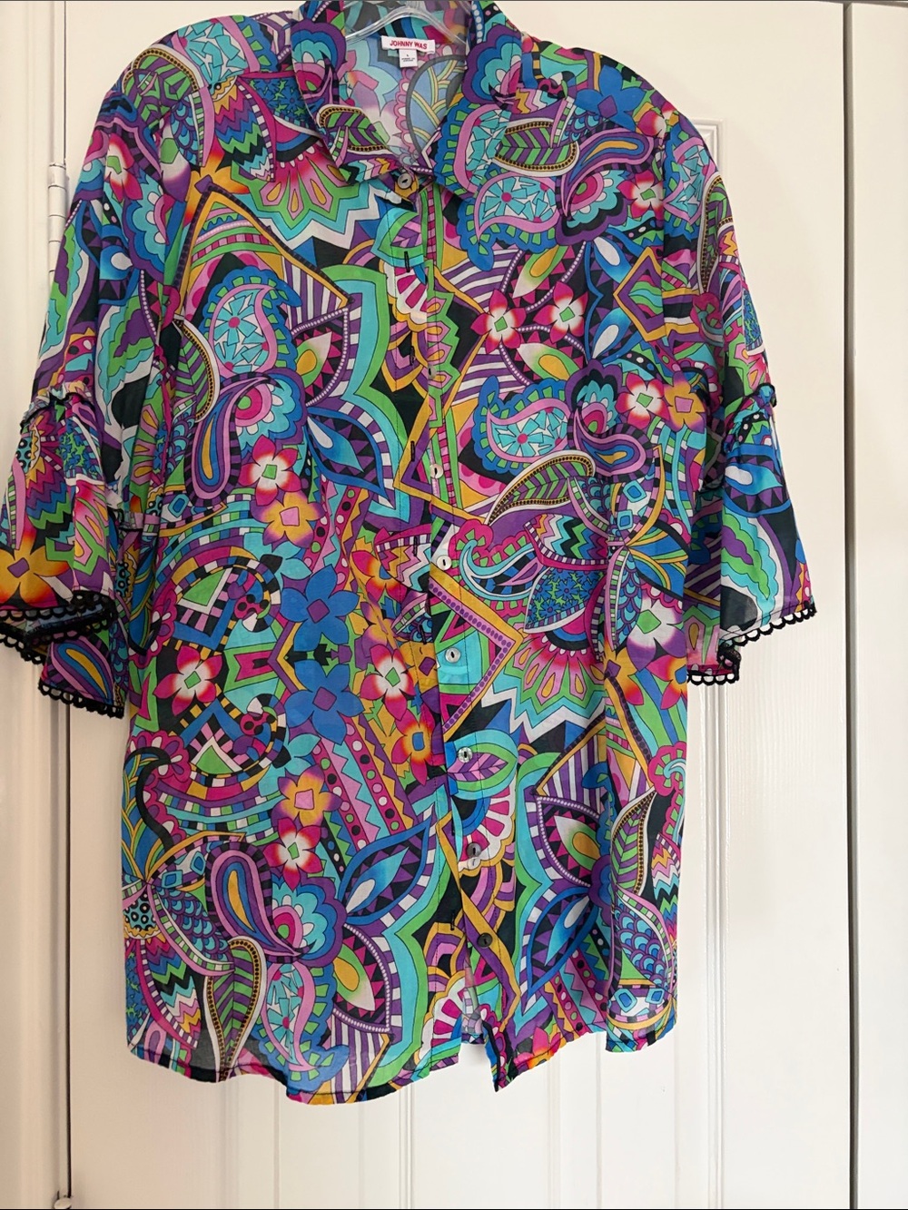 Johnny Was Multicolor Paisley Floral Button-Down Shirt